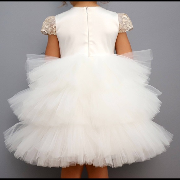 tulle  ivory taffeta and gold lace formal dress - Picture 4 of 8